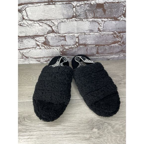 UGG Fluff Yeah Black Sheepskin Fur Slingback Slippers Sandals Women’s 8M US/39EU - Picture 7 of 16